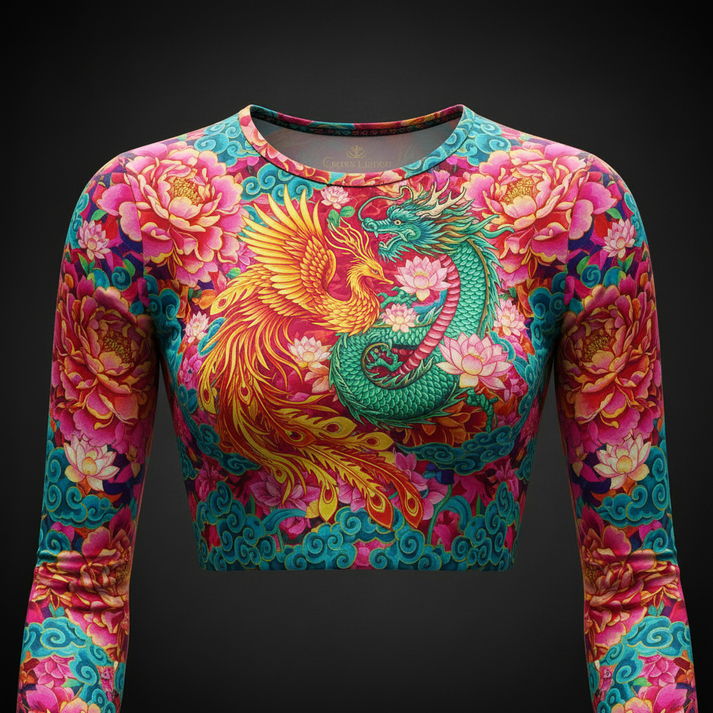 TITAN Women’s Neon Lotus Dragon Phoenix Long Sleeve Crop — Fenghuang Edition