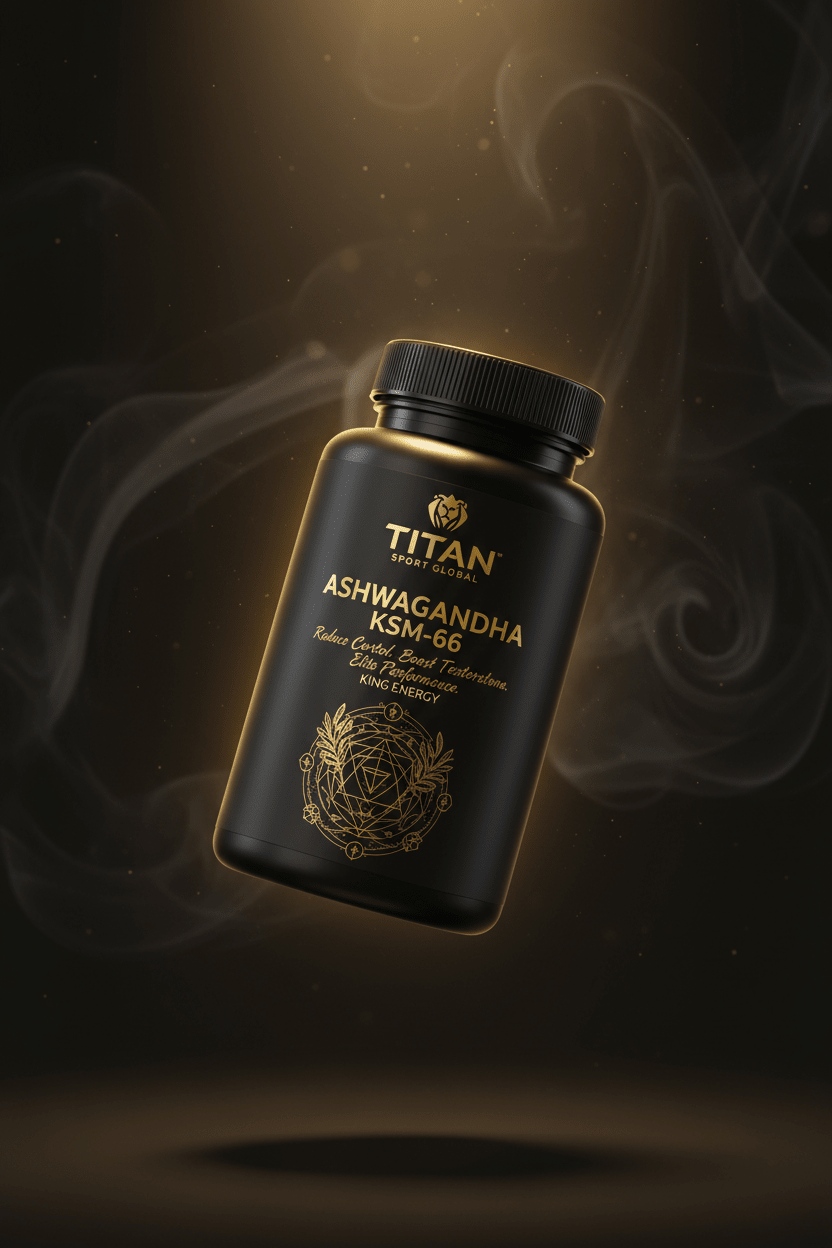 TITAN Ashwagandha KSM-66 — Premium Black & Gold Supplement Bottle