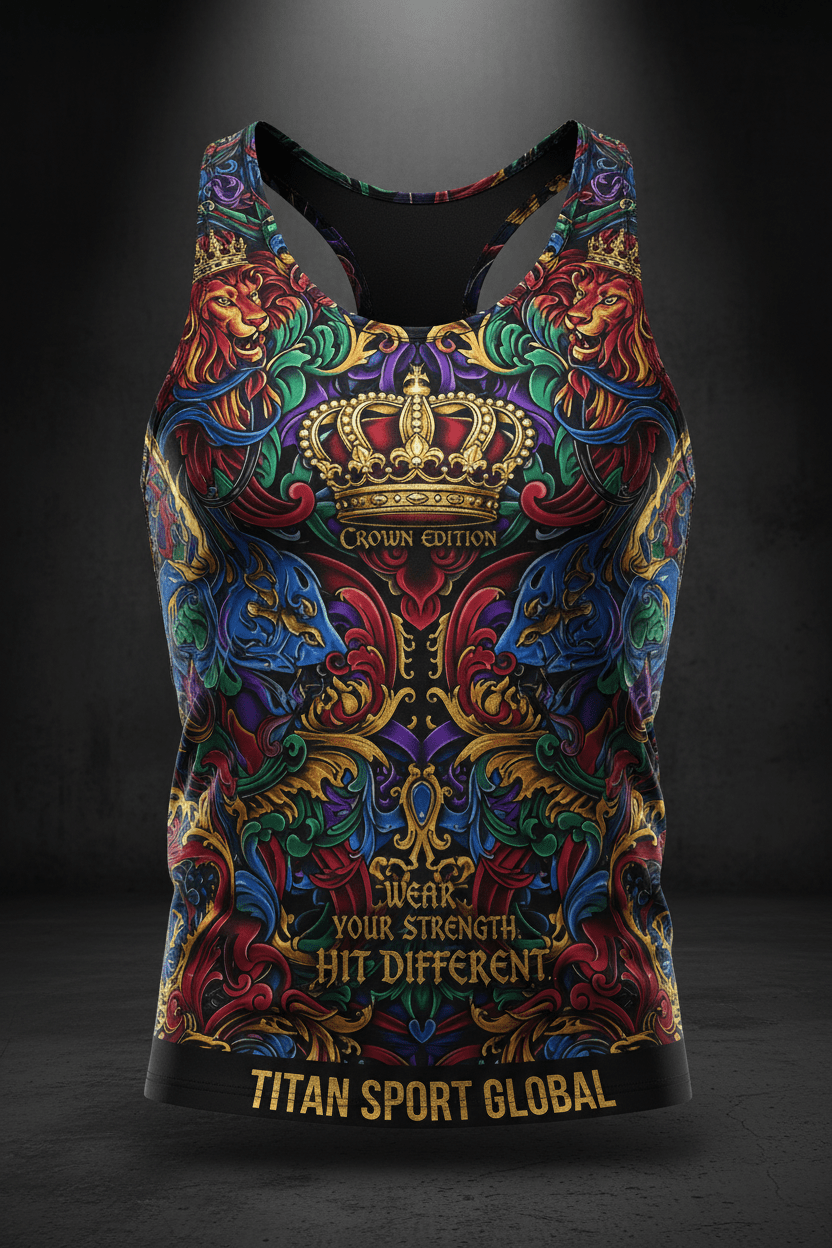 TITAN Men's Muscle-Fit Performance Tank Top — Bold Crown Edition tattoo-style artwork