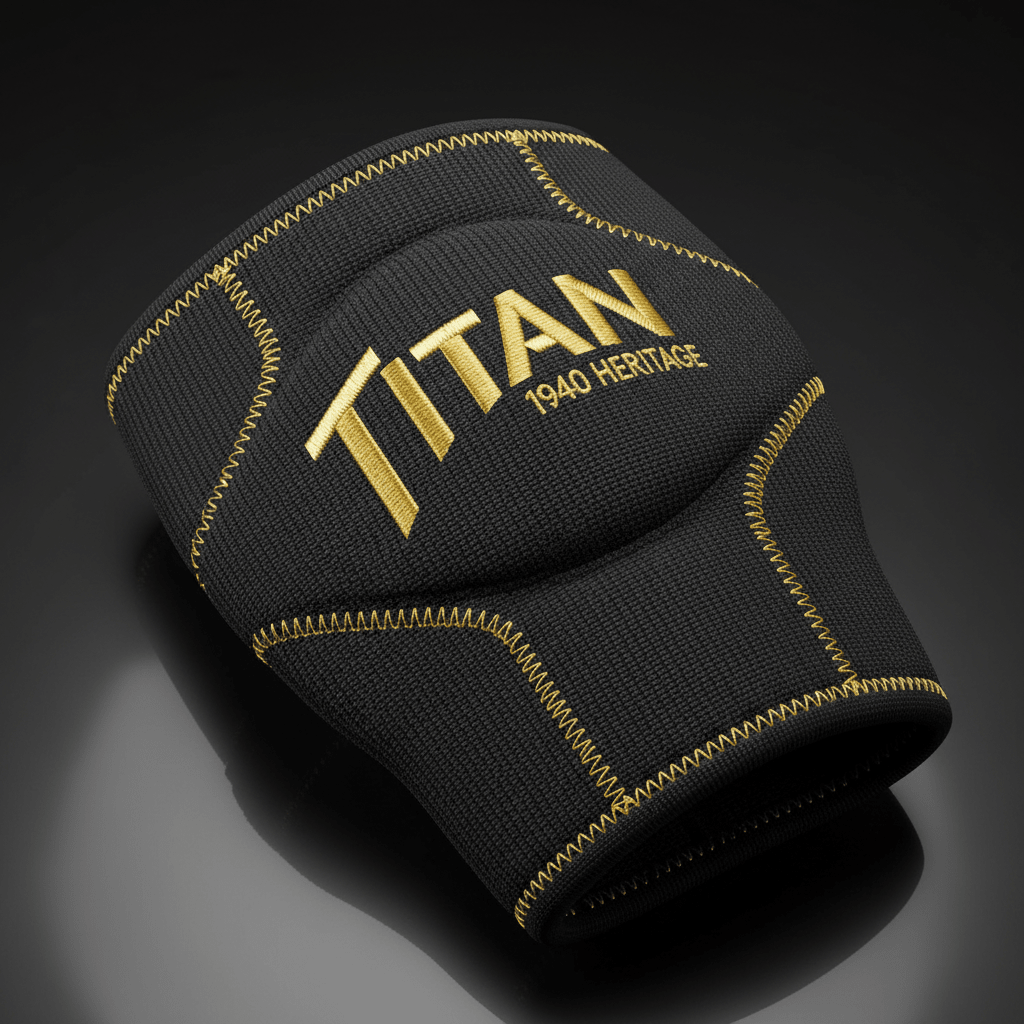 TITAN Knee Sleeves 1940 Heritage close-up detail, neoprene texture and gold logo