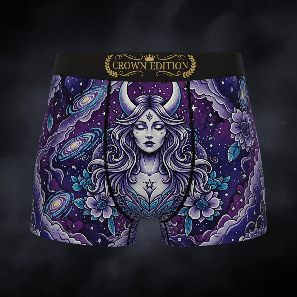 TITAN Crown Edition Women's Cozy Boxer Shorts — Celestial Moon Goddess Tattoo Art