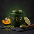 TITAN Pumpkin Seed Butter Raw Crown Edition — premium dark green matte glass jar product shot