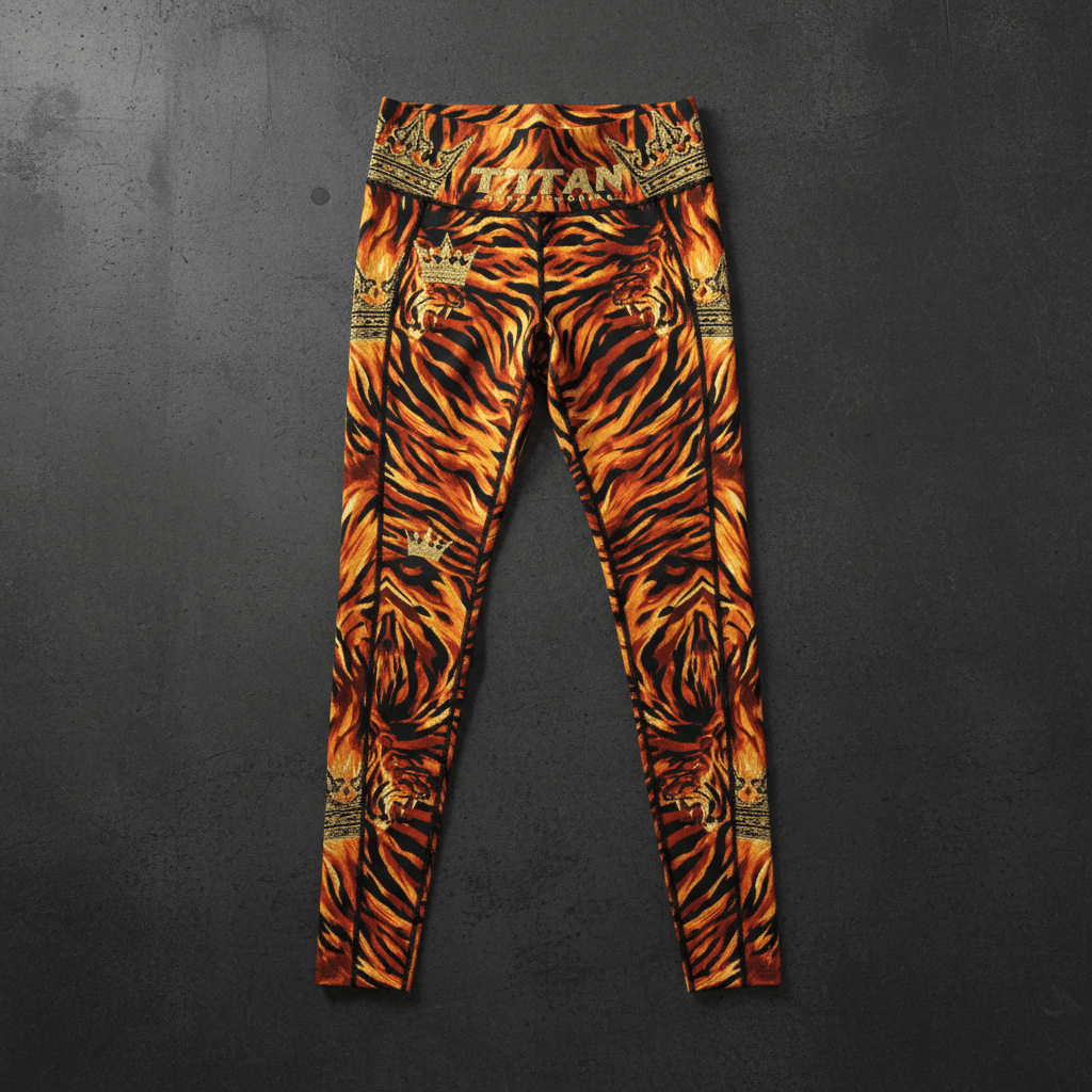 TITAN Women's Tiger Flame Crown Compression Tights flat lay