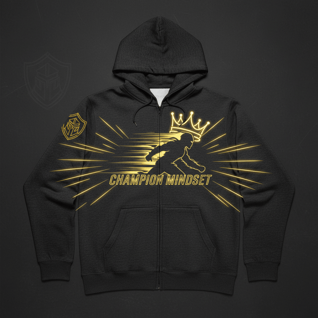 TITAN Champion Mindset Zip-Up Hoodie Phantom Strike Crown phantom grey neon gold warrior streetwear