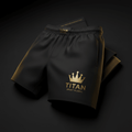 TITAN Men's Swim Shorts Blackout Gold — matte black with gold crown logo