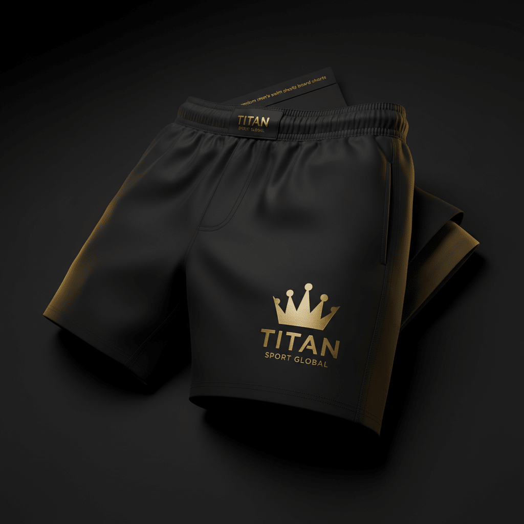 TITAN Men's Swim Shorts Blackout Gold — matte black with gold crown logo