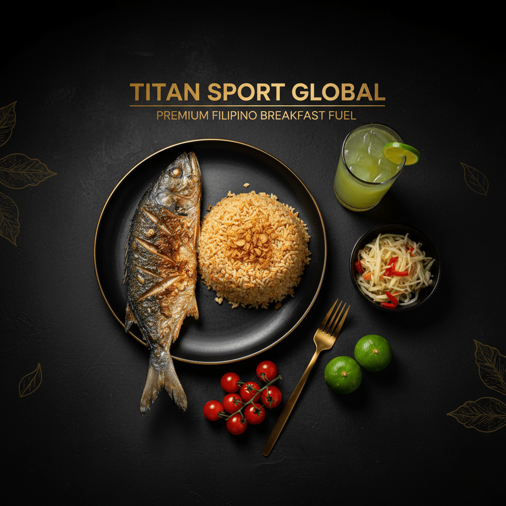TITAN Filipino Grilled Bangus Power Breakfast meal kit flat lay dark luxury