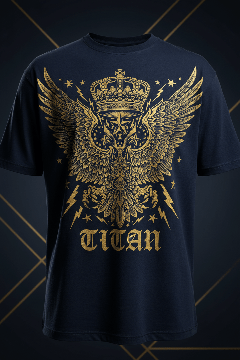 TITAN Eagle Crown Graphic Tee in Navy Gold with gold eagle crown graphic