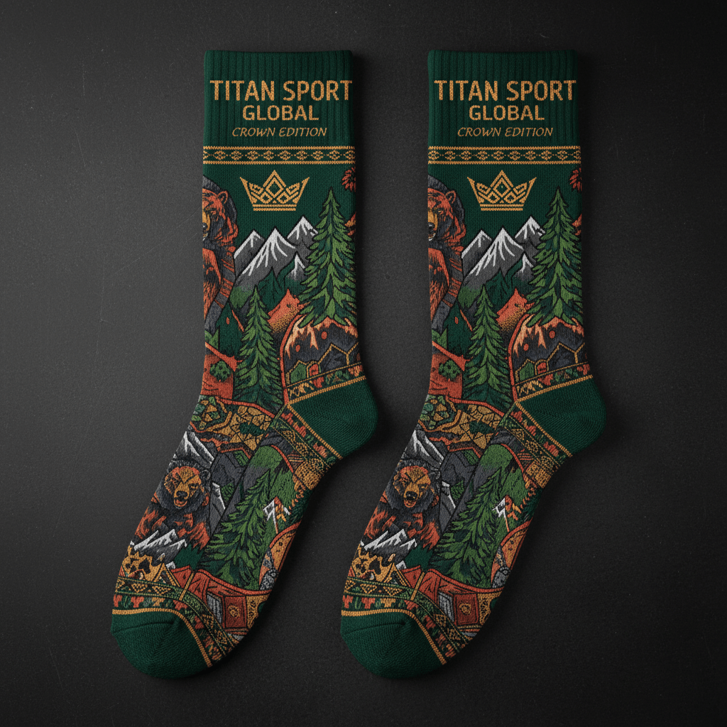 TITAN Crown Edition Iron Bear Crew Socks — Forest Green & Copper Gold