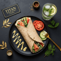 TITAN Lebanese Smoked Salmon Hummus Breakfast Wrap flat lay dark luxury