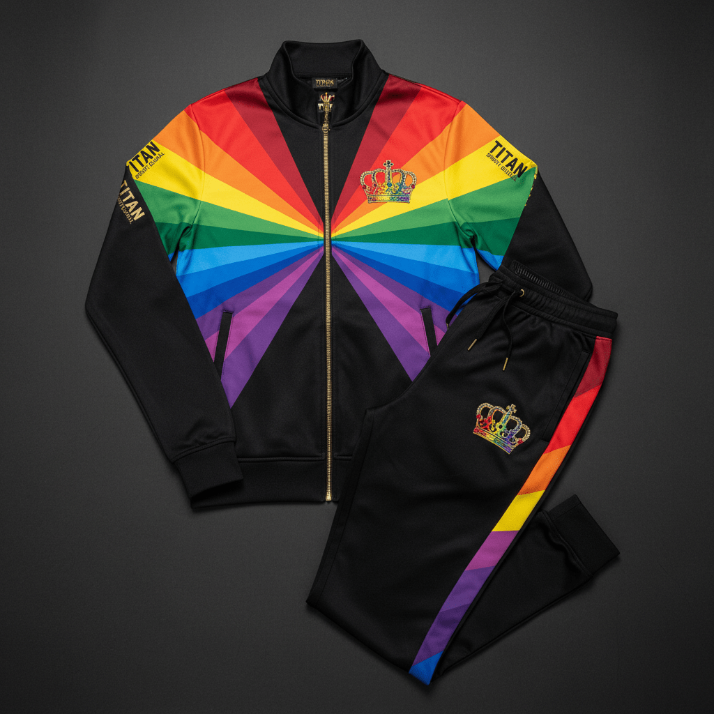 TITAN Men's Rainbow Crown Tracksuit matching set flat lay