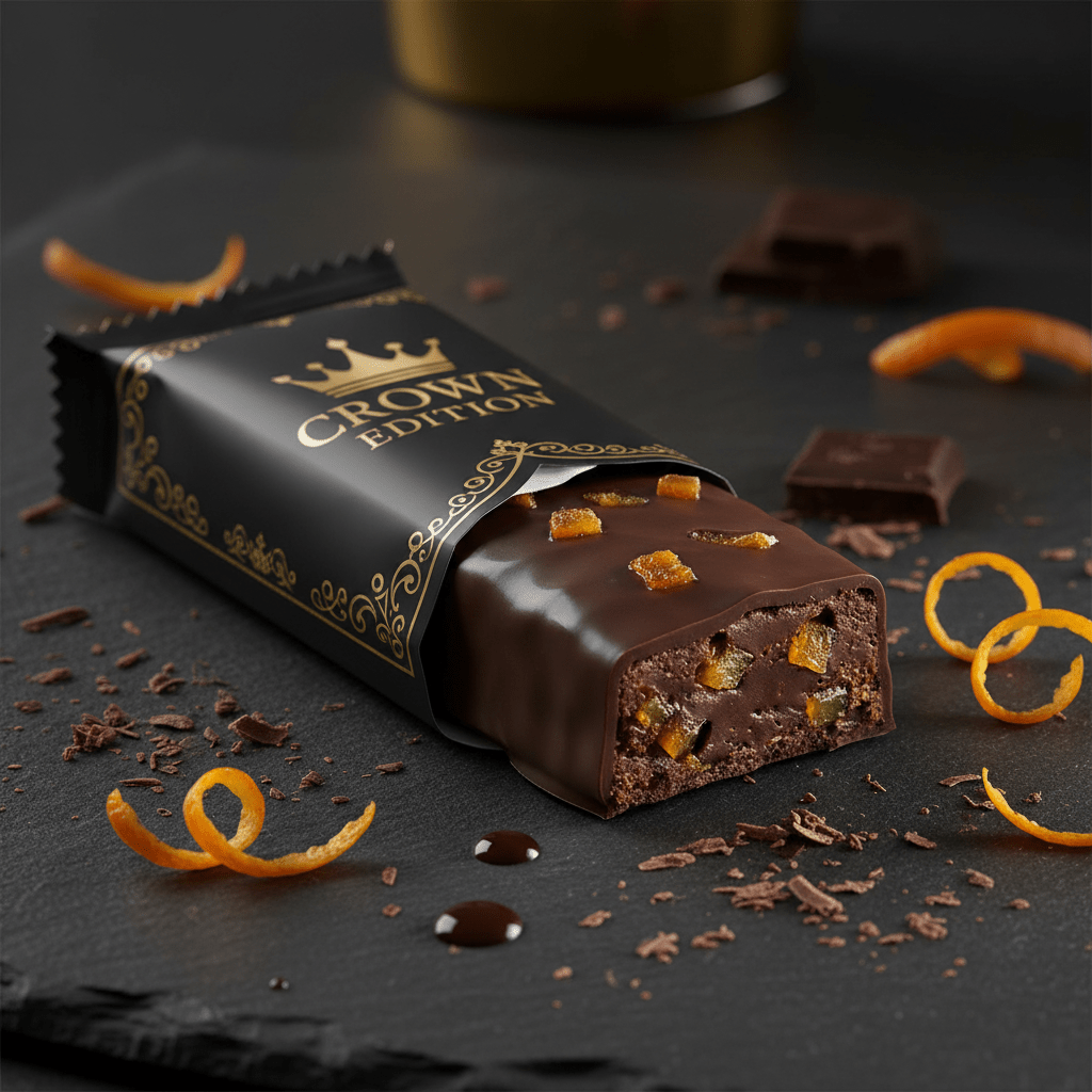 TITAN Dark Chocolate Orange Protein Bar — Crown Edition matte black packaging