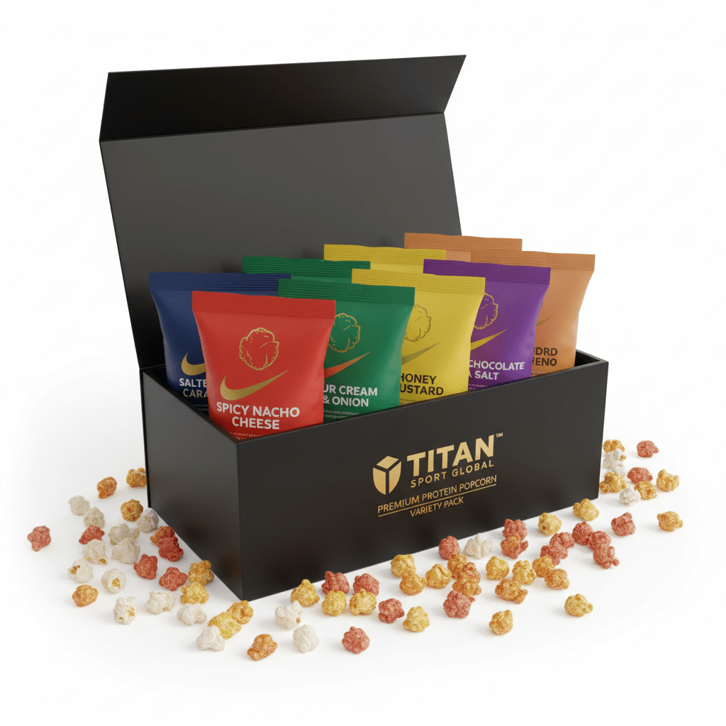 TITAN Protein Popcorn Variety Pack 6-Pack — matte black gift box