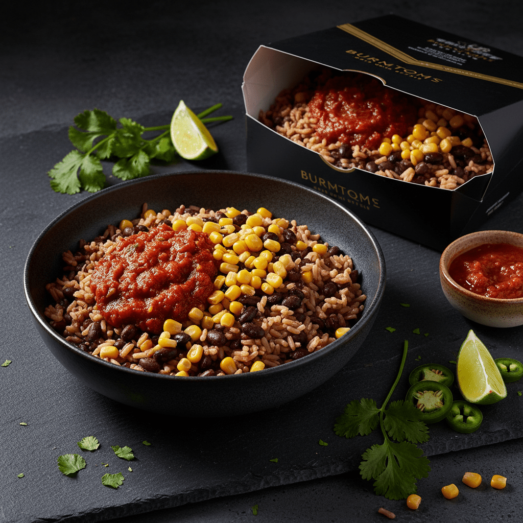 TITAN Organic High-Protein Brown Rice Bowl — Burrito Style, premium product photography