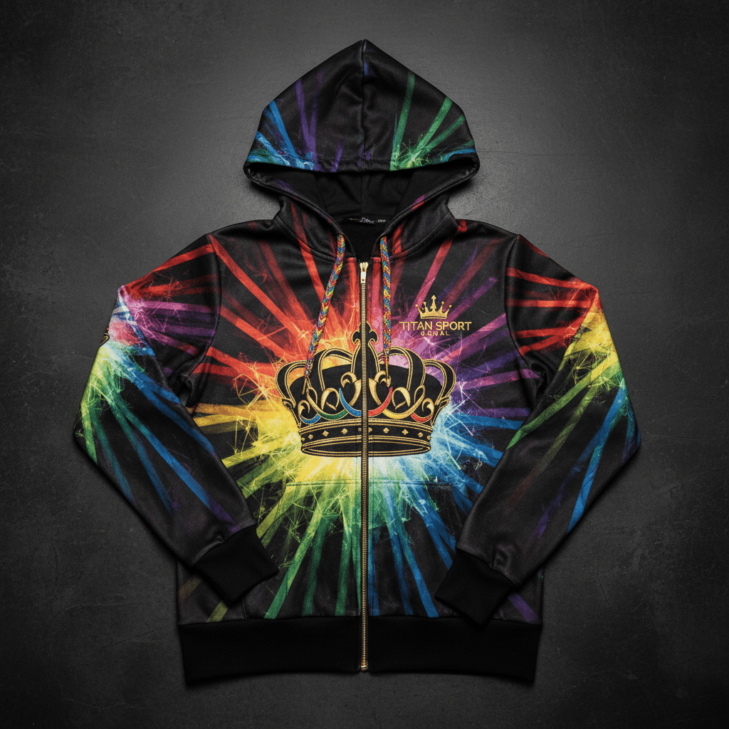 TITAN Women's Rainbow Crown Zip-Up Hoodie flat lay