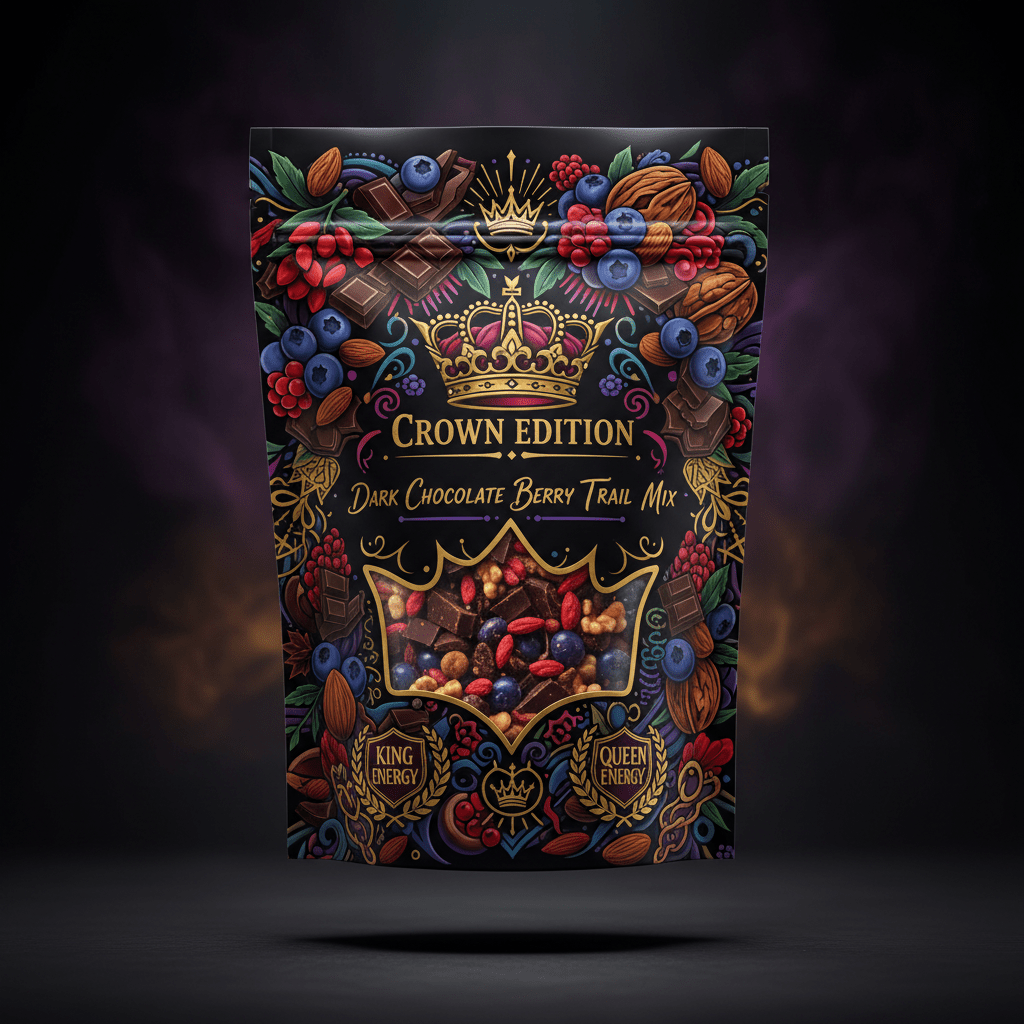 TITAN Dark Chocolate Berry Trail Mix — Crown Edition bold tattoo-style artwork