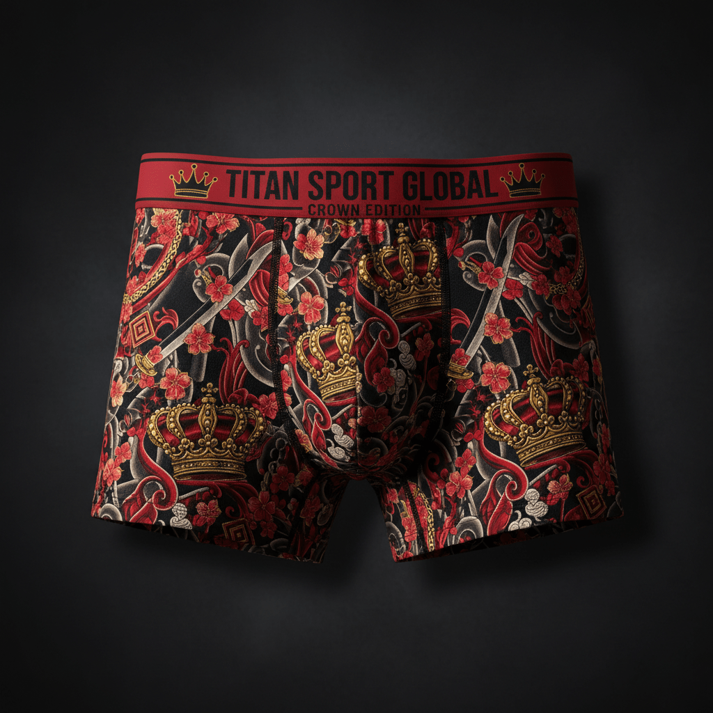 TITAN Crown Edition Men's Samurai King Boxer Briefs — Crimson & Black