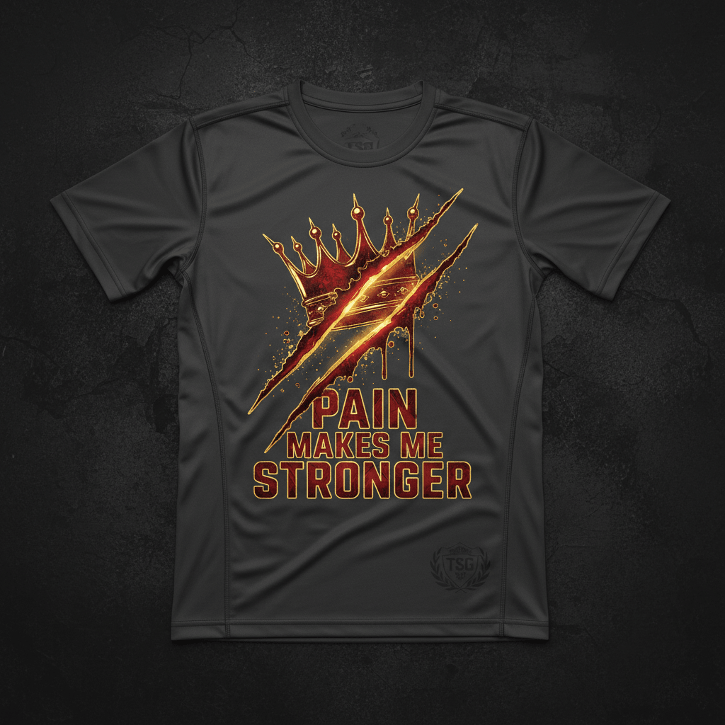 TITAN Pain is Temporary Compression Tee Warrior Scar Crown charcoal blood red gold battle scar warrior streetwear