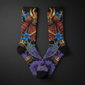 TITAN Crown Edition Tattoo Art Samurai Crew Socks - bold colorful tattoo artwork on matte black fabric