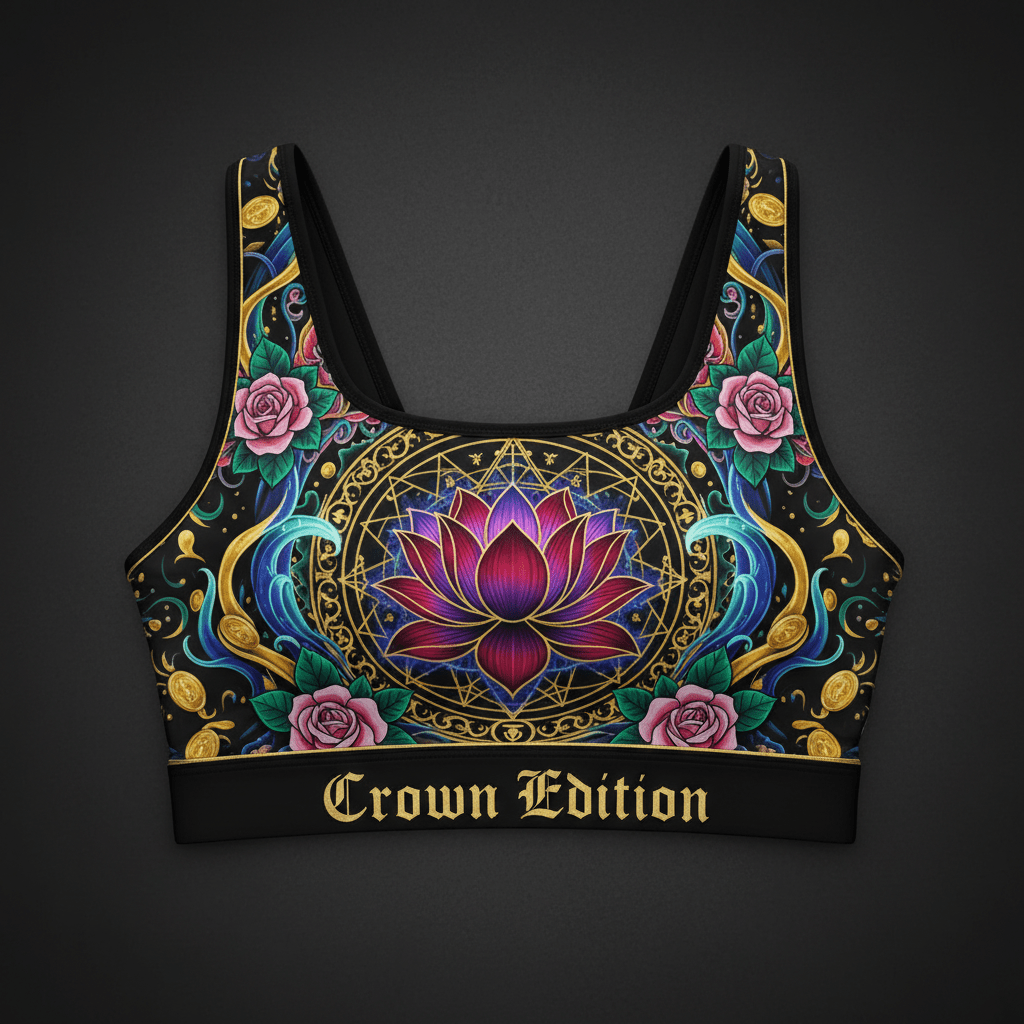 Holy & Whole Women's Sports Bra — TITAN Crown Edition tattoo artwork