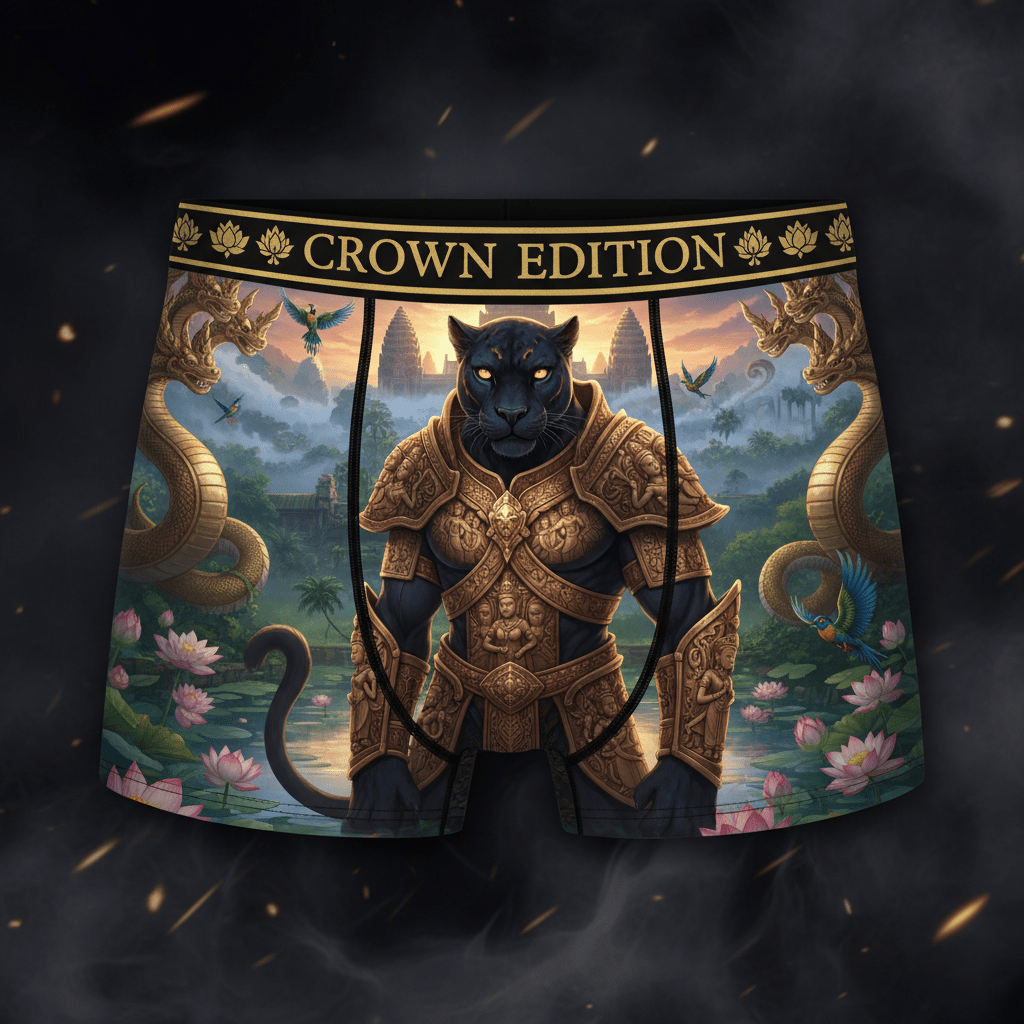 TITAN Khmer Panther Warrior Men's Boxer Briefs Crown Edition — panther in Khmer Empire armor anime art on matte black
