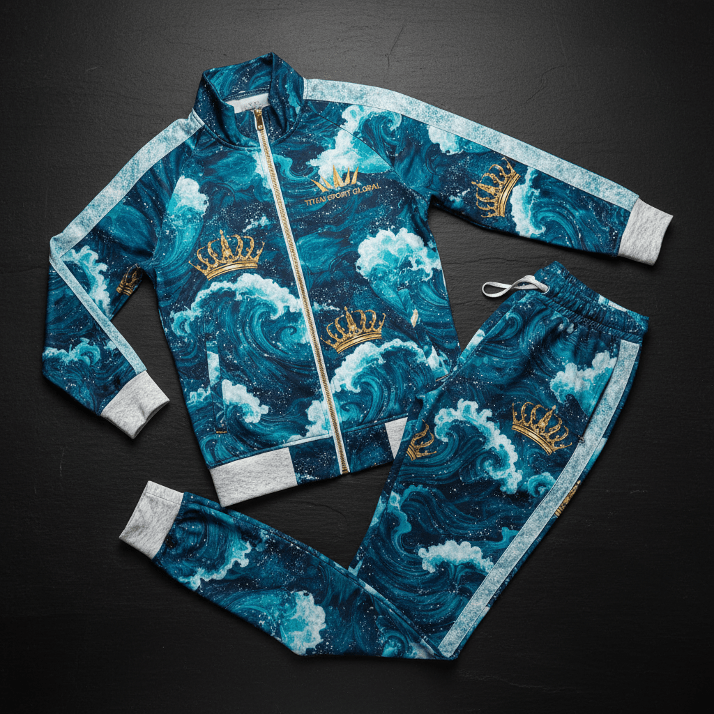 TITAN Women's Ocean Wave Crown Tracksuit matching set flat lay