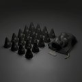 TITAN Volleyball Training Cones Set Crown Edition 20 matte black cones gold crown logo mesh carry bag flat lay