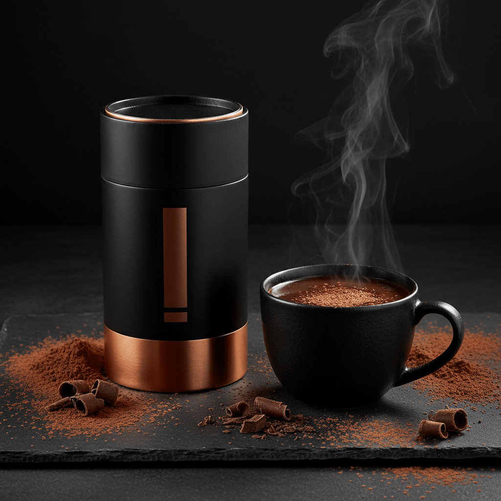 TITAN Protein Hot Chocolate – Dark Cocoa, premium product photography
