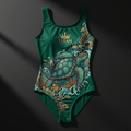 TITAN Women's Full Body Slimming Swimsuit Emerald Sea Turtle Crown Edition flat lay