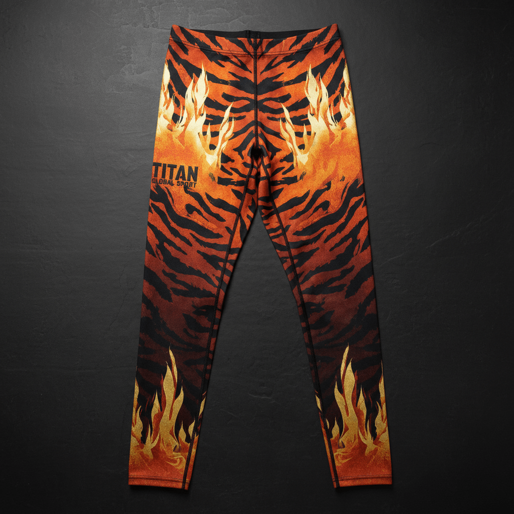 TITAN Men's Tiger Flame Crown Compression Tights flat lay
