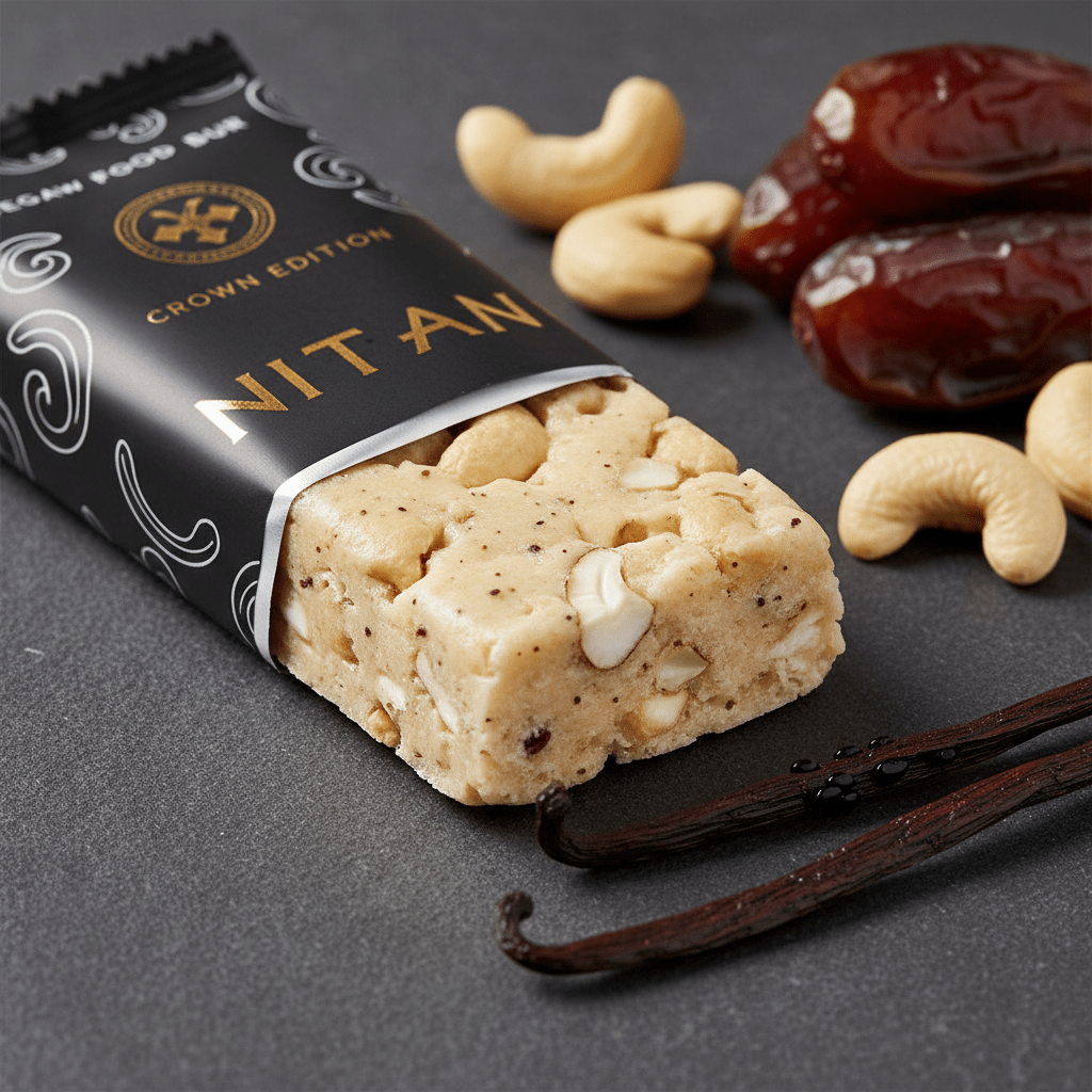 TITAN Raw Bar Cashew Vanilla Crown Edition — raw cashews vanilla bean no bake vegan product shot