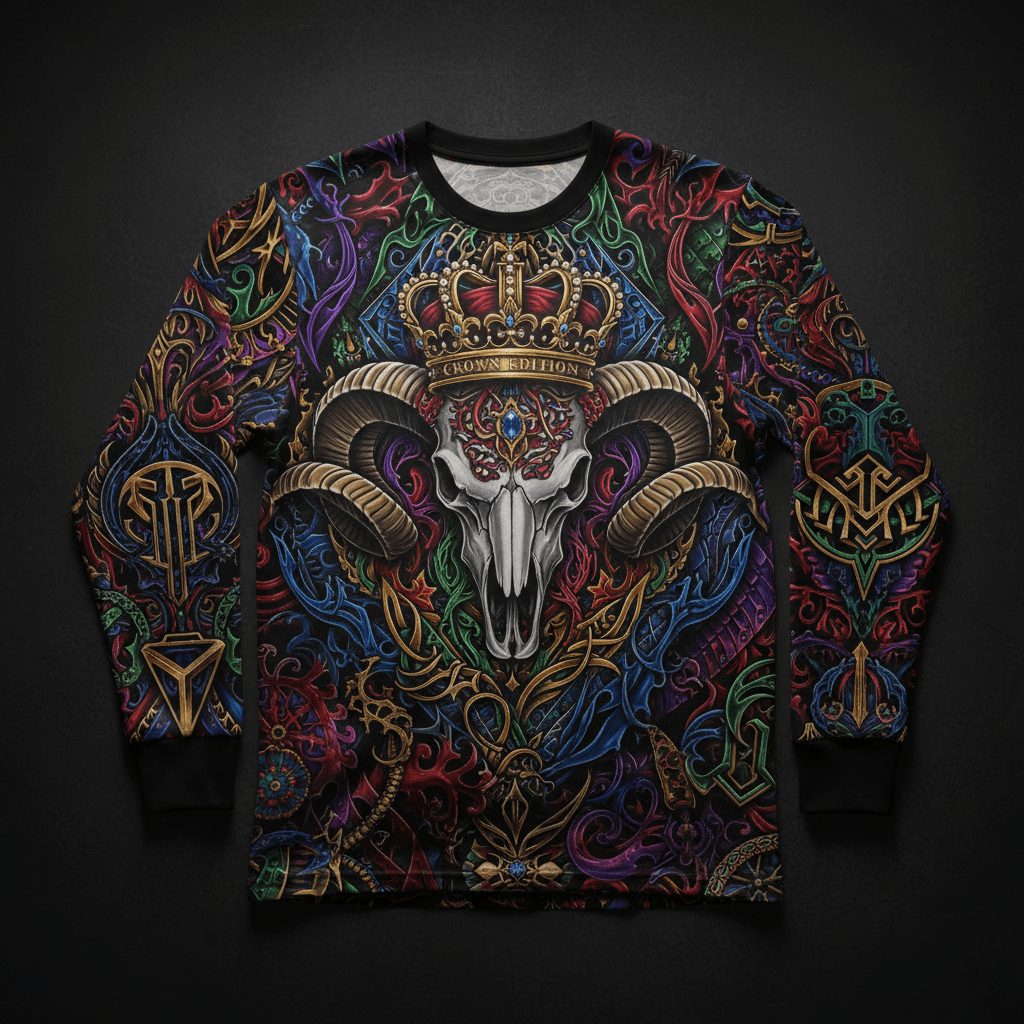 TITAN Men's Long Sleeve Tee - Bull Skull Crown Edition Design