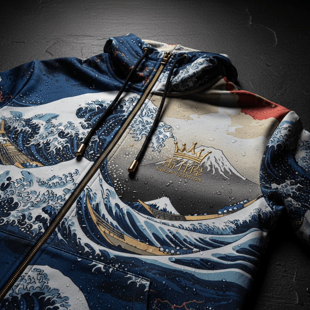 TITAN Japanese Ukiyo-e Zip-Up Hoodie — Great Wave Edition