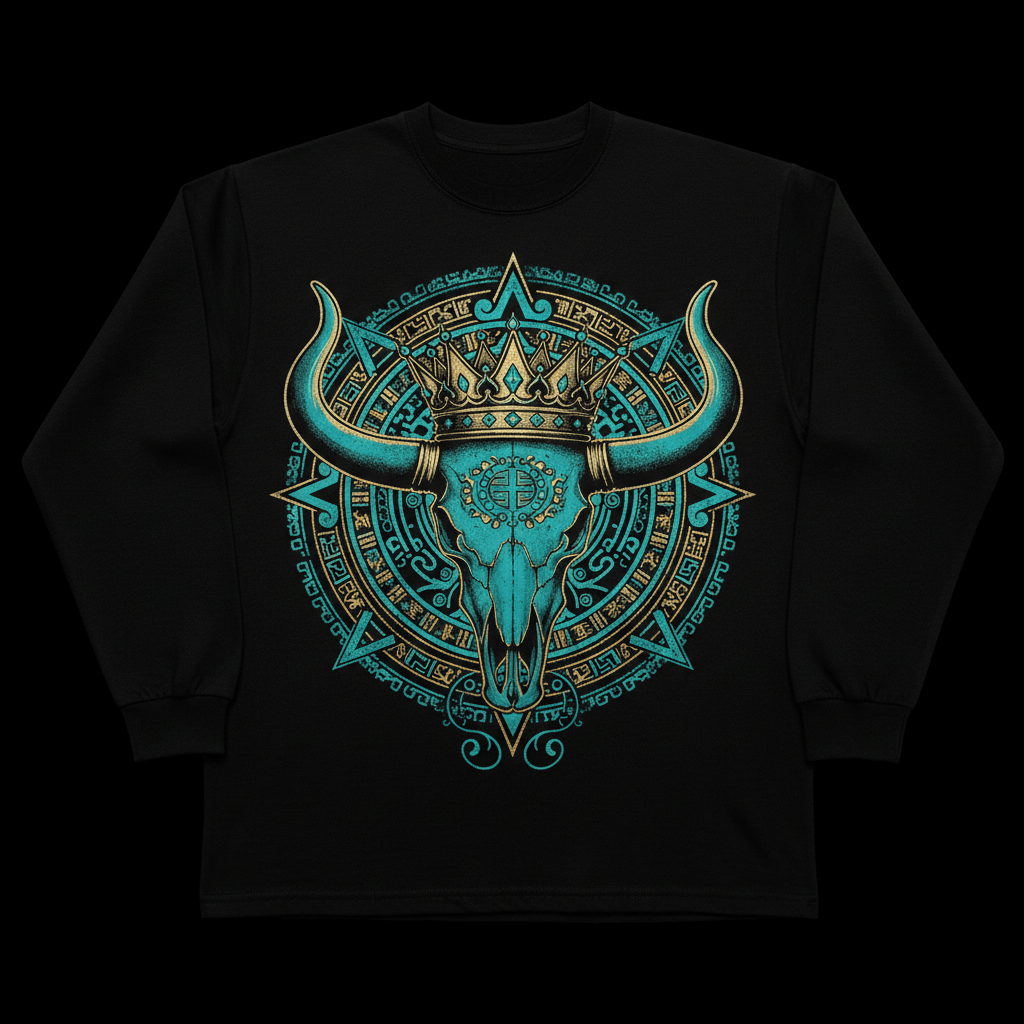 Aztec Crown Bull Skull Long Sleeve — TITAN Crown Edition spiritual warrior streetwear