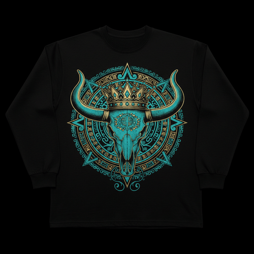 Aztec Crown Bull Skull Long Sleeve — TITAN Crown Edition spiritual warrior streetwear