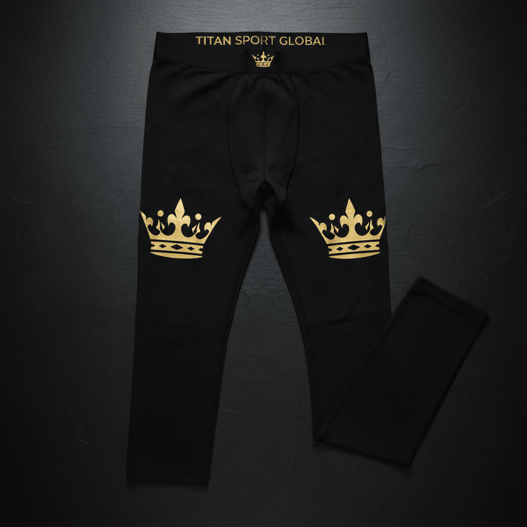 TITAN Men's Midnight Black Crown Compression Tights flat lay