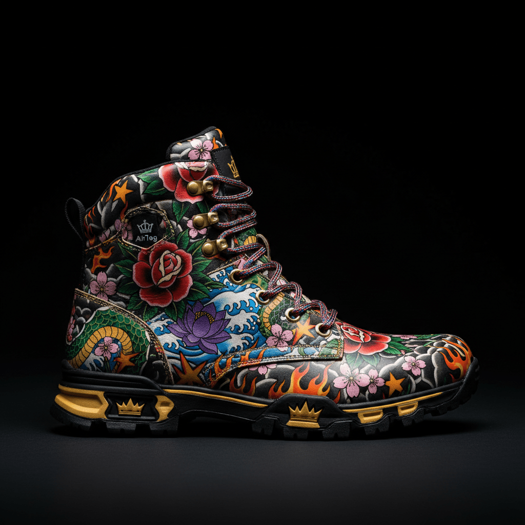 TITAN Hiking Boot — Full Sleeve Multi-Color Tattoo Crown Edition