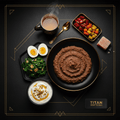 TITAN Nepali Dhido Buckwheat Power Breakfast flat lay dark luxury