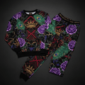 TITAN Crown Edition Tattoo Art Women's Lounge Jogger Set - bold rose peacock tattoo artwork on matte black fleece