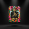 TITAN BCAA Tropical Punch container with tropical fruits, hibiscus and crown tattoo-style Crown Edition artwork in hot pink, orange and gold