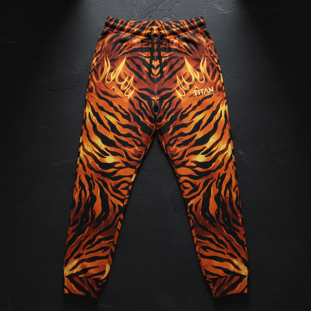 TITAN Women's Tiger Flame Crown Joggers flat lay