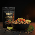 TITAN Clean Eating Protein Bowl Quinoa & Black Bean — vibrant Mexican-inspired angled bowl with quinoa, black beans, fresh pico de gallo, avocado and lime