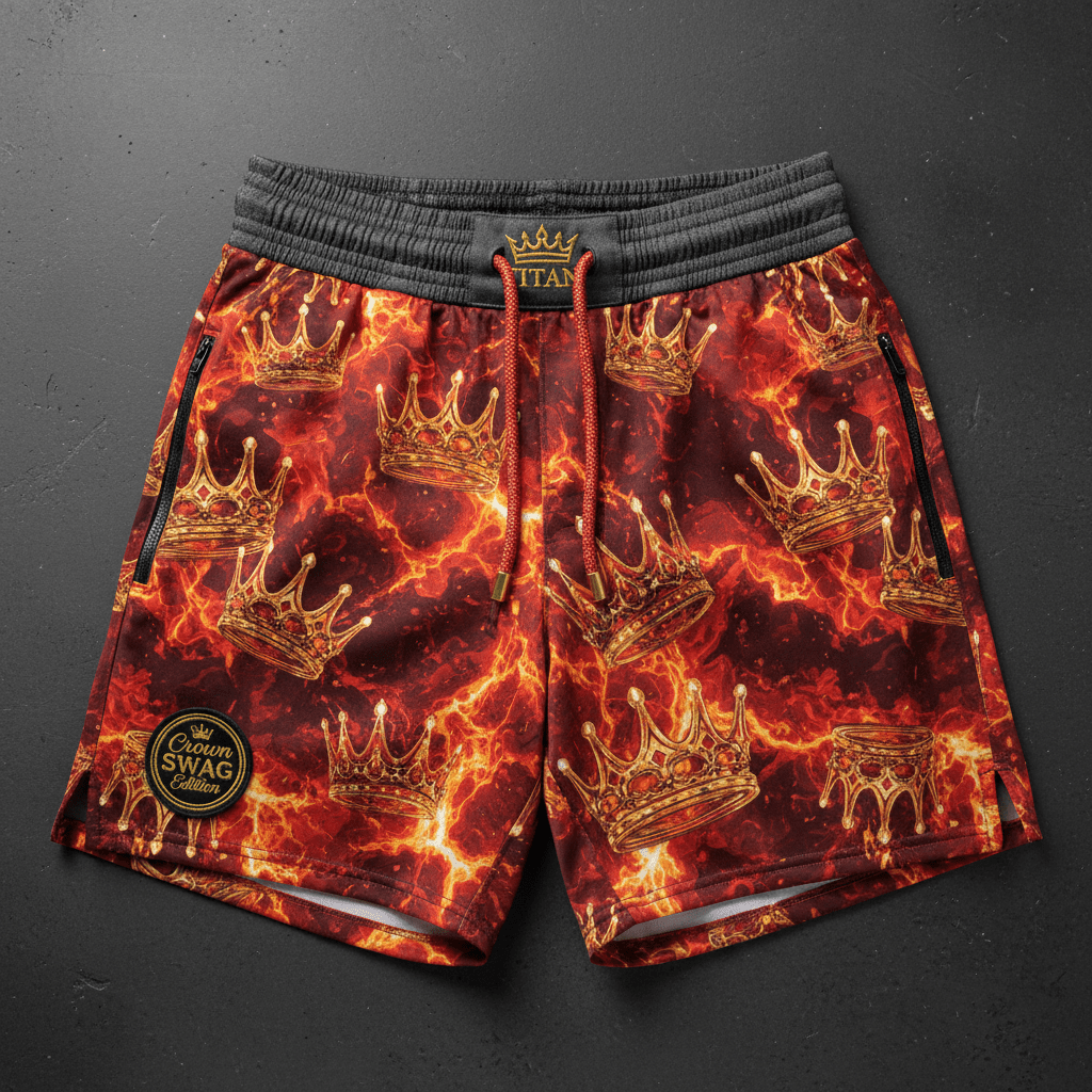 TITAN Men's Lava King Crown Athletic Shorts — Volcanic King SWAG Edition