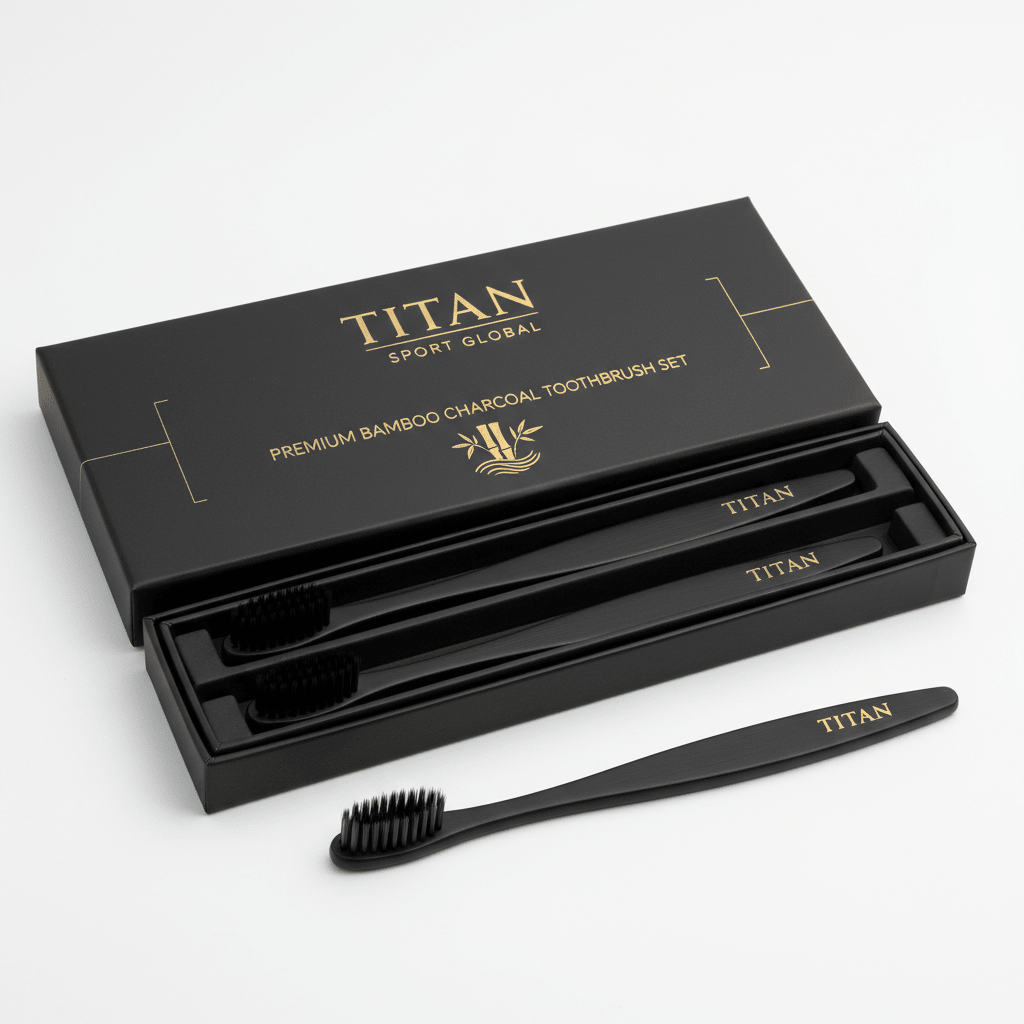 TITAN Crown Edition Bamboo Charcoal Toothbrush Set — matte black gift box