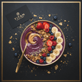 TITAN Crown Berry Protein Smoothie Bowl Breakfast flat lay dark luxury