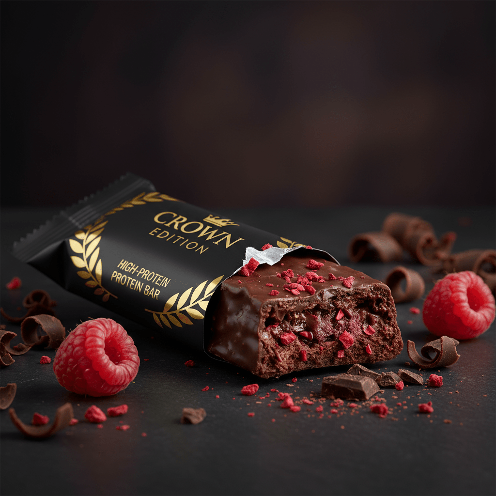 TITAN Raspberry Dark Chocolate Fudge Protein Bar — Crown Edition matte black packaging