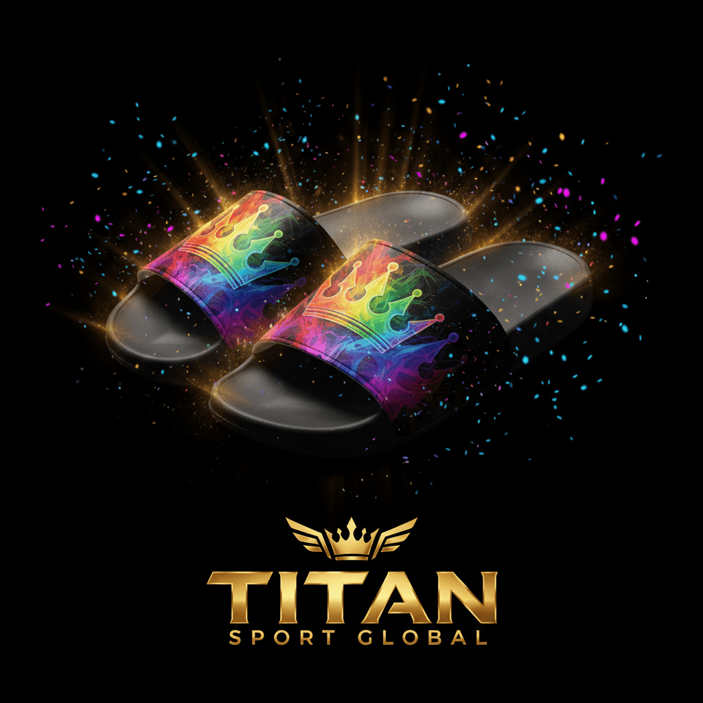 TITAN SPORT GLOBAL recovery slides with rainbow abstract crown pattern