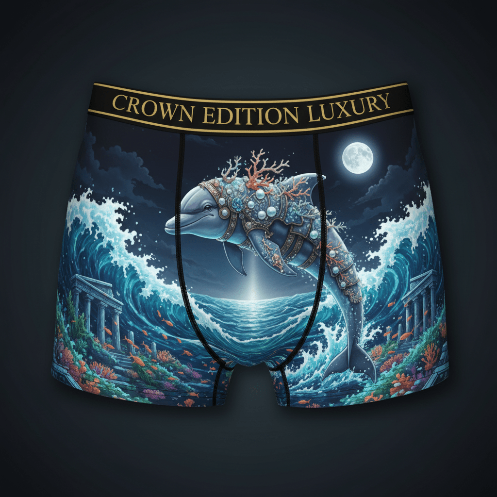 TITAN Sea Goddess Dolphin Women's Cozy Boxer Shorts Crown Edition — dolphin in sea goddess armor anime art on matte black