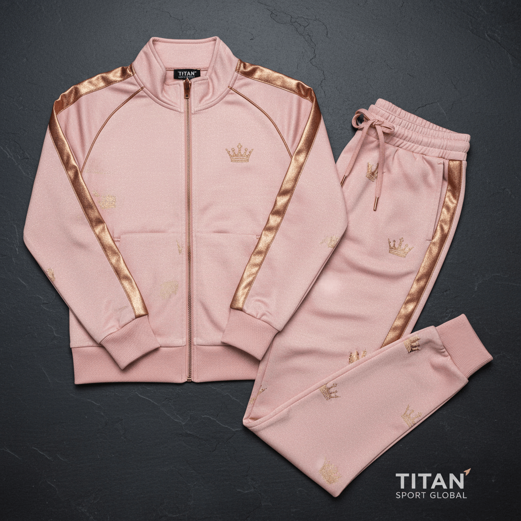 TITAN Women's Rose Gold Crown Tracksuit matching set flat lay