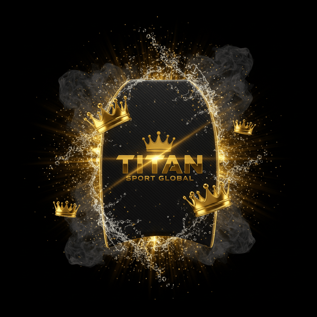 TITAN SPORT GLOBAL swim kickboard with gold crown branding on dark background